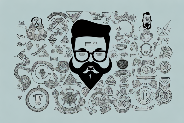 A bearded man surrounded by a variety of symbols representing different aspects of attraction and preference