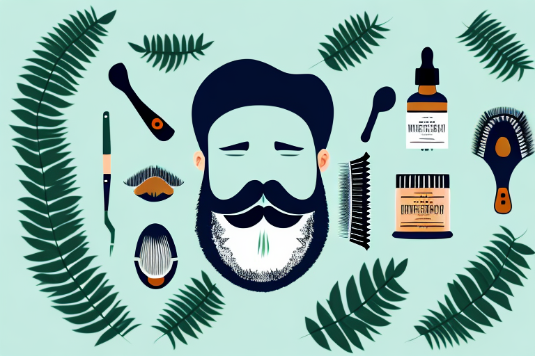 A beard with lush foliage and a few helpful tools for grooming