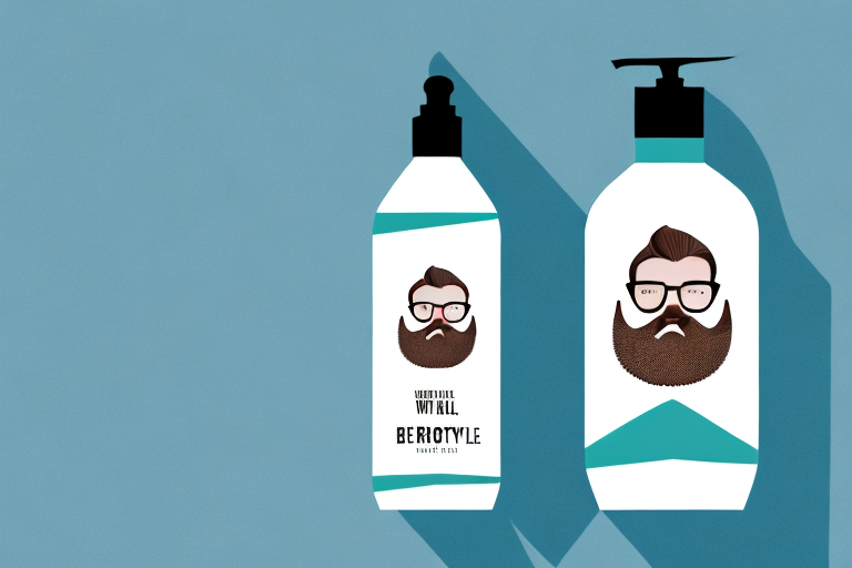 A beard with a bottle of hair conditioner next to it