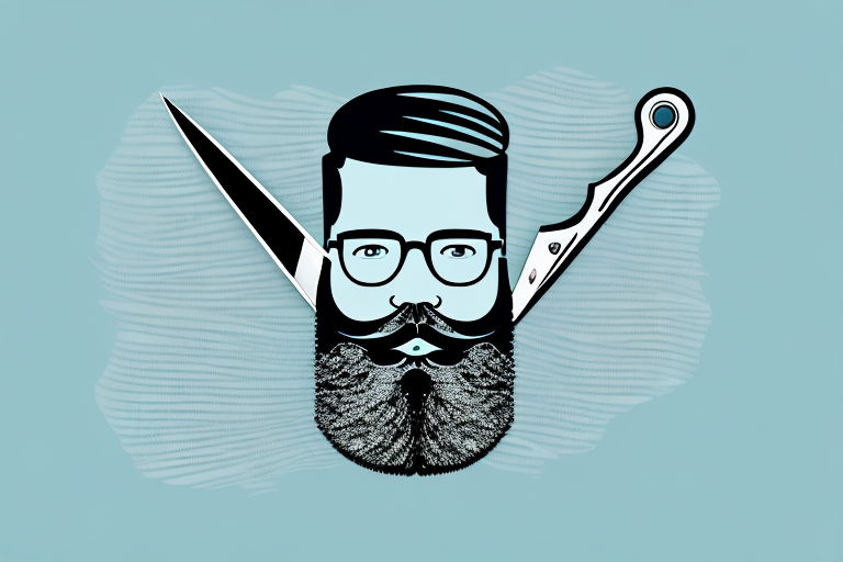 Scissors cutting through a beard